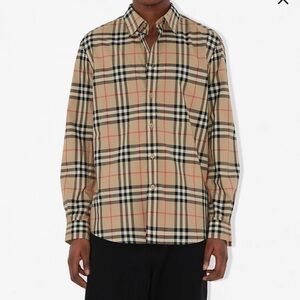 Classic Men Burberry Beige Checkered Men's Button-Down Shirt